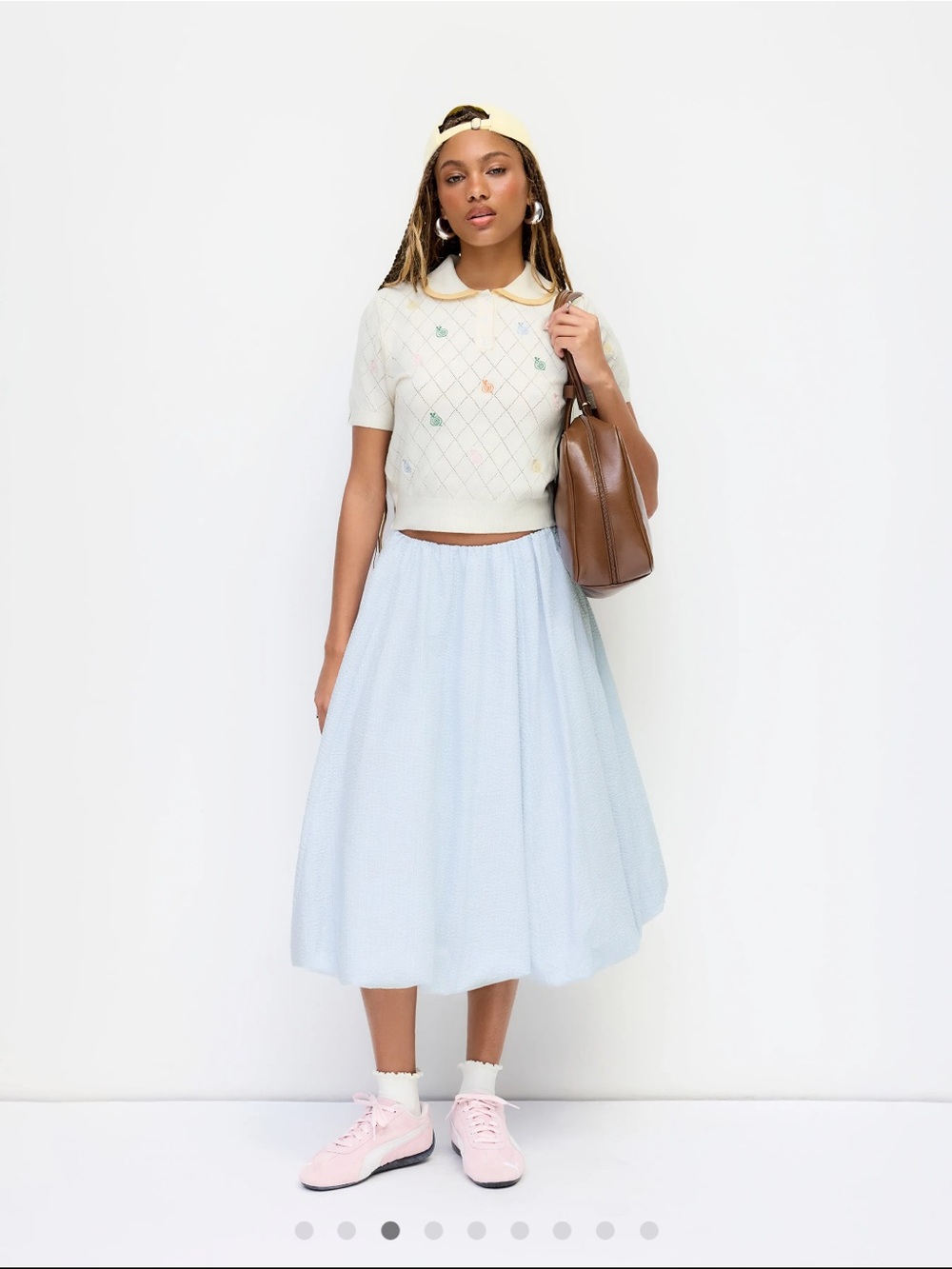Cider - Striped Light Blue Midi Skirt